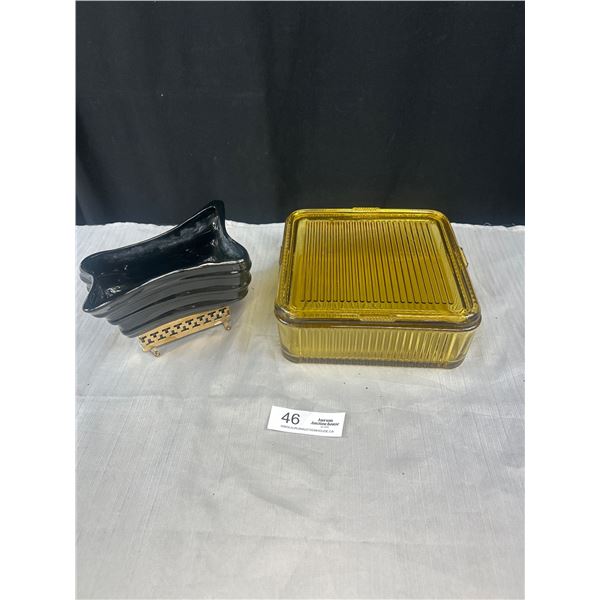 2 Mid-Century Glass Pieces, Federal Glass Dish small chip in lid