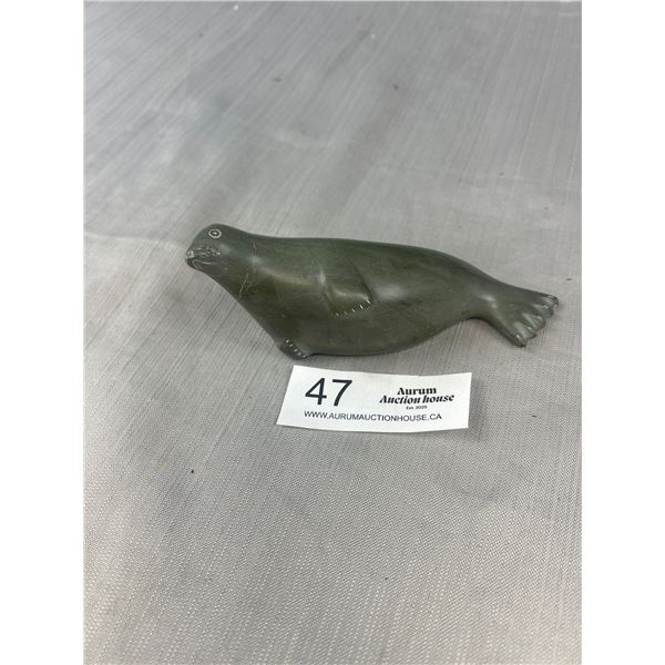 Inuit Hand Carved Soap Stone Seal 6" Length Beltcher Islands Signed