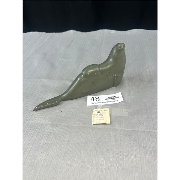 Vintage Inuit Soap Stone Carving 9" Length seal signed