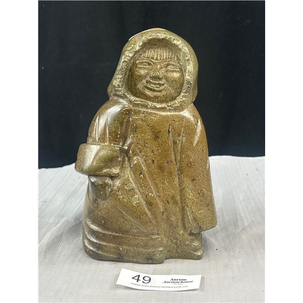 Heavy 9" Tall Inuit Soap stone Carvng Signe on bottom