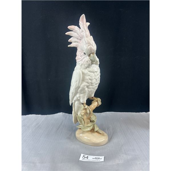 Vintage Royal Dux Porcelin Cockatoo Figurine 16" Tall has had repairs