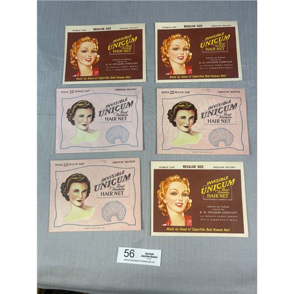 Lot of 6 Mid Century Real Human Hair nets great graphics