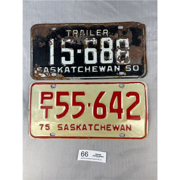2 Vintage Saskatchewan License Plates 1950 and 1975