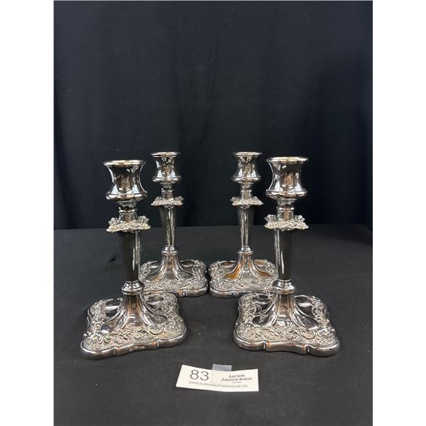 Lot of 4 Matching Vintage Silver Plated Candle Sticks