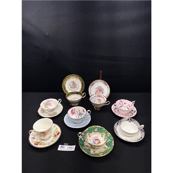 Lot of 8 Vintage Teacups and Saucers Paragon, Royal Albert, etc.