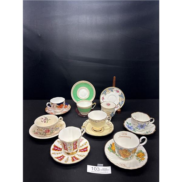 Very Nice Lot of 8 Vintage Teacups and Saucers Made in England