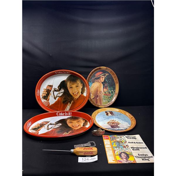 Nice Vintage Coca Cola Collectible Lot Trays, Record, Bottle Opener, Etc