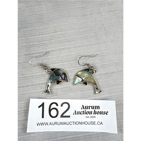 Adorable Genuine Abalone Inlay Silver Dolphin Earrings Quality