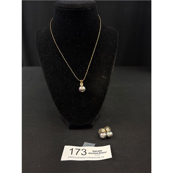 Vintage Classy Grey Pearl Gold Plated Necklace Set