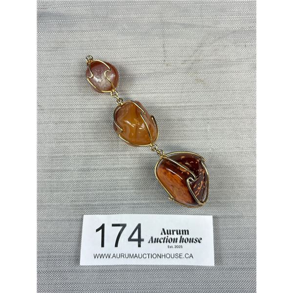 Large Vintage Genuine Agate Gold Plate Lucite Pendant