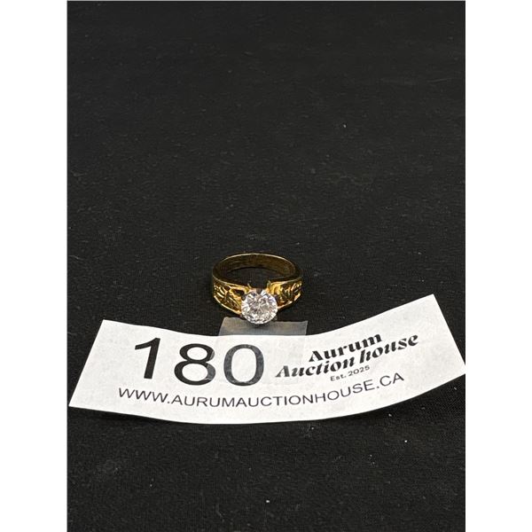 Vintage Openwork Gold Plated Diamante Engagement Ring