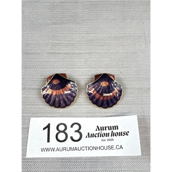 Exquisite Fully Enamelled SeaShell Gold Plate Earrings