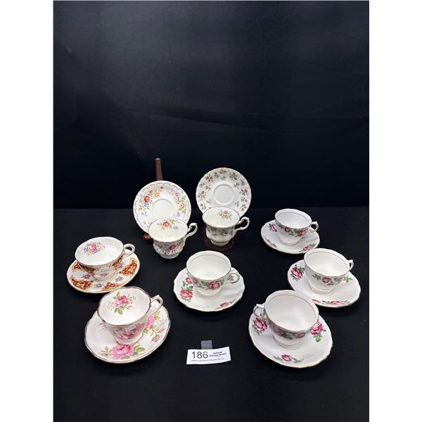 Lot of 8 Vintage Bone China Teacups and Saucers