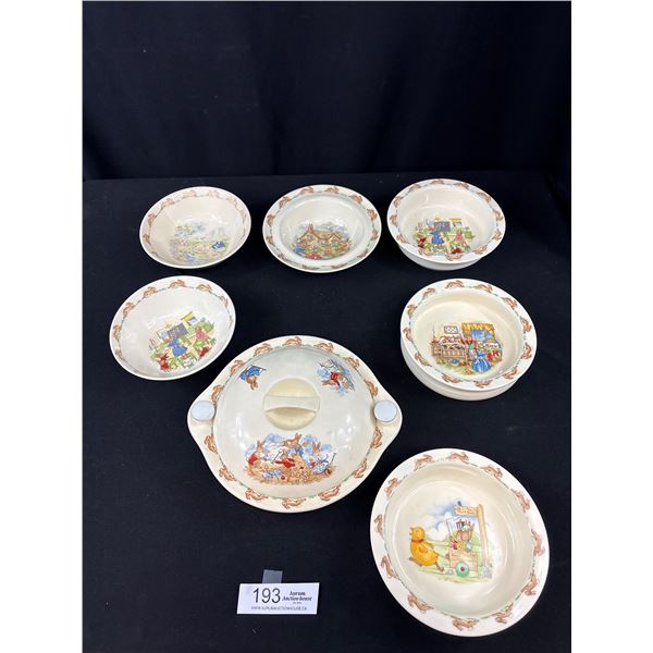 Harder To Find Bunnykins Warming Plate w/ Lid  + 6 Other Bowls