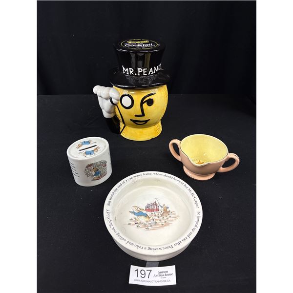 Vintage Collectible Home Décor Lot of Peter Rabbit, Peanuts Jar, Etc