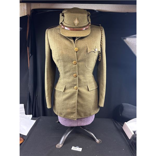 Vintage Canadian Womens, Army Corps CWAC Tunic Hat Shirt and Tie On Manequin NO SHIPPING