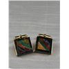 Image 3 : Vintage Quality Genuine Gemstone Inlaid Gold Plate Cufflinks Exquisite!
