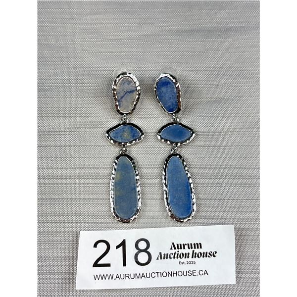 Designer Signed Banana Republic Blue Quartz Earrings Silver Set Gorgeous!