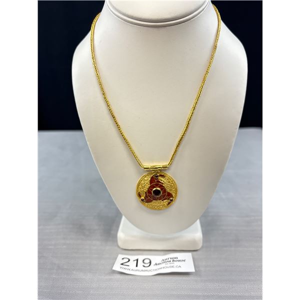 Exquisite Unmarked Asian Gold Enamel Genuine Garnet Necklace Quality!