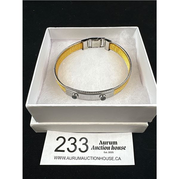 Stainless Steel Bracelet Set w/ 2 Ammolite Stones