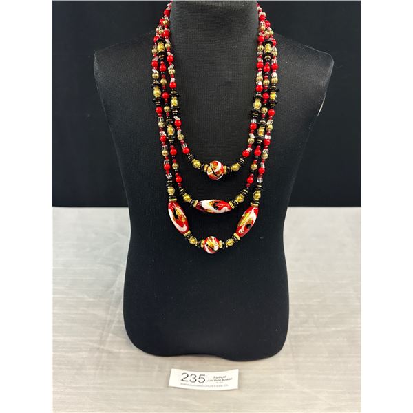 Eye Stopping! Vintage  Italian Murano Glass 3x Strand Glass Bead Necklace