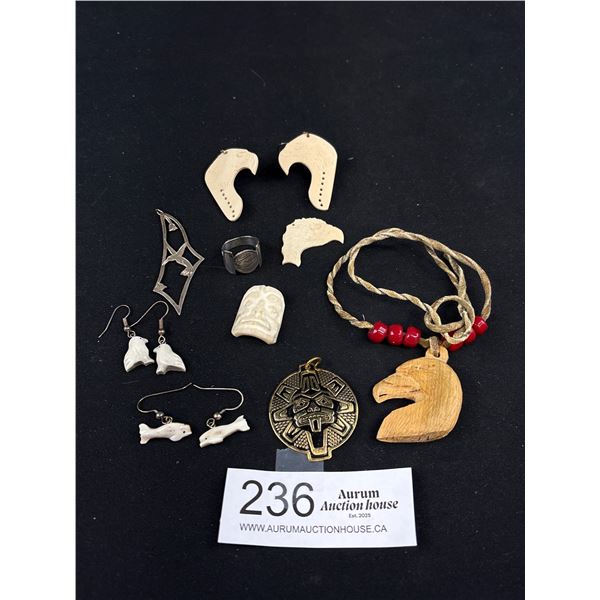 Indigenous Jewelry Lot Including Signed Silver Ring and Pendant