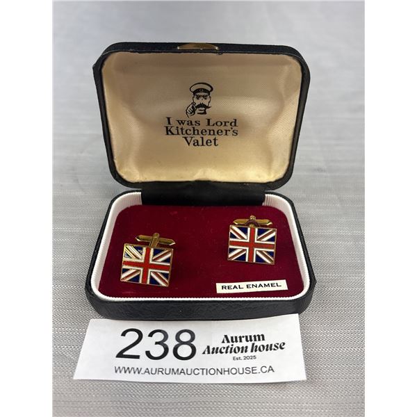 Very Nice Enamel British Cuff Links in Case