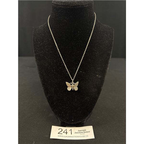 Sterling Silver Butterfly Pendant w/ Chain Necklace Marked STER