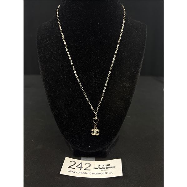 Vintage Silver Channel Pendant w/ Chain Necklace