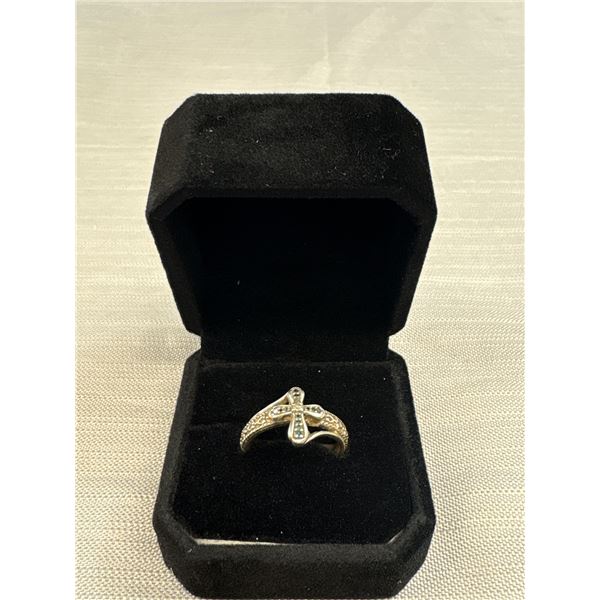 Sterling Silver w/ Genuie Diamond  + Small Blue Sapphire Stones Ring Engraved "With God All Things A