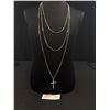 Image 1 : Triple Strand Silver Necklace w/ Rhinestones Cross Pendant