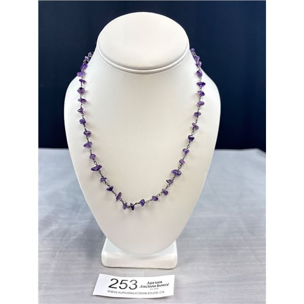Sterling Silver w/ Natural Amethyst Stones Necklace Marked 925