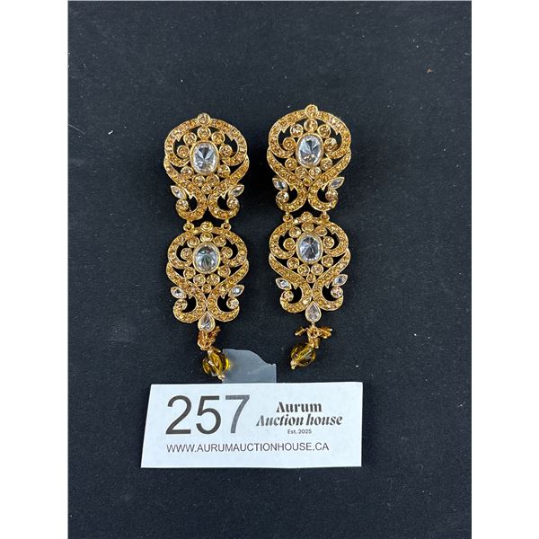 Pair Gold Vermail Chandelier Earrings Large + Heavy