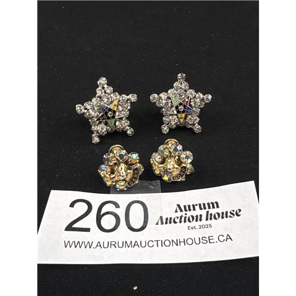 2 Pairs of Vintage Masonic Rhinestones Screw on Earrings