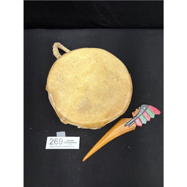 Nice West Coast Native Drum + Native Headress Letter Opener