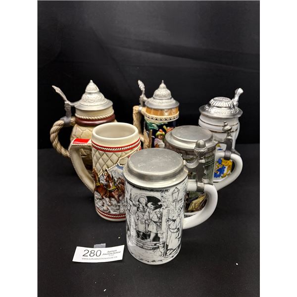 Lot of 6 Vintage Beer Steins