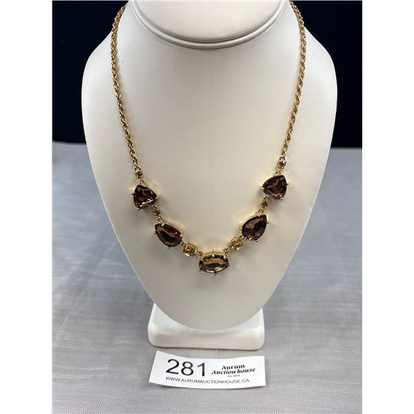 Vintage Gold Plated Glass Stones Necklace