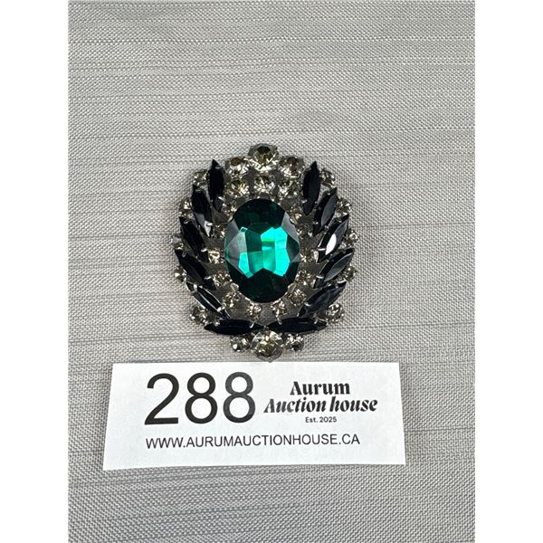 Large Vintage Glass + Rhinestones Brooch