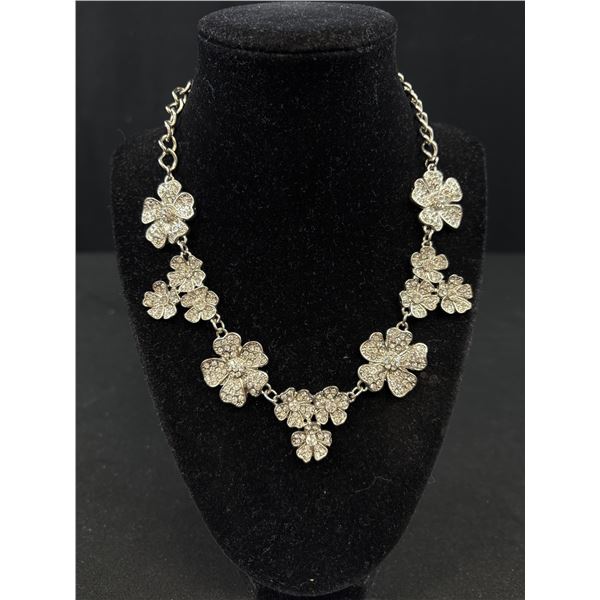 Vintage Silver Plated w/ Rhinestones Necklace, Marked Joe Fresh