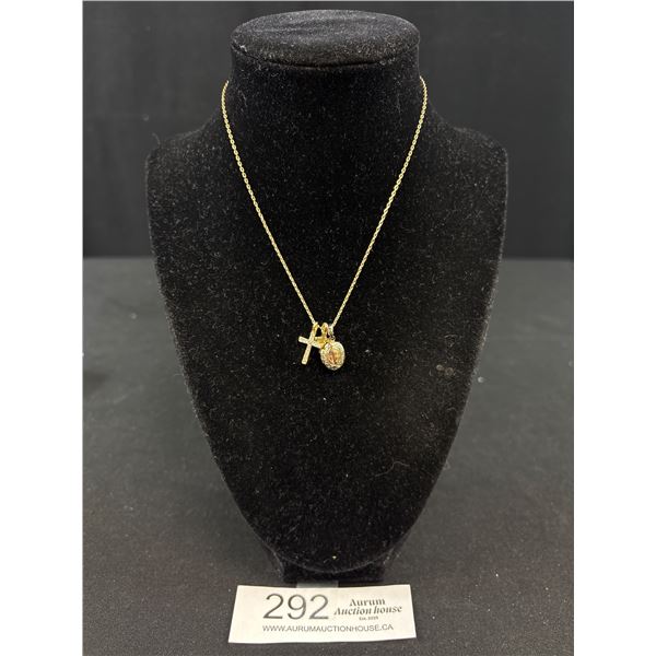 Lovely Gold Chain w/ Hinged Locket + Cross Pendants Necklace