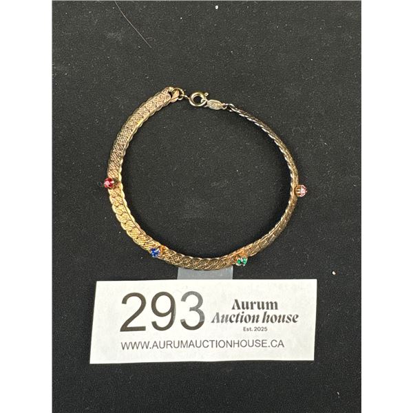 Vintage Bracelet w/ 4 Tiny Stones, Marked 18.K.GT