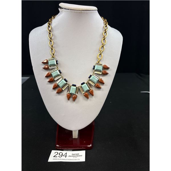 Vintage Art Deco Design Glass Stones Necklace Marekd J. Crew 19" L Original Closure