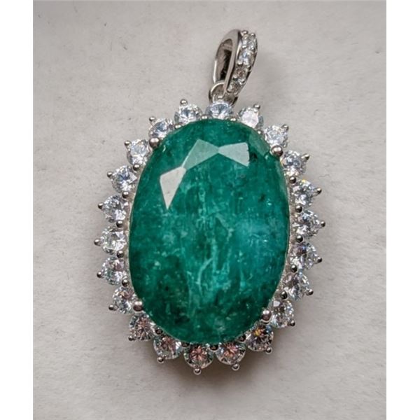 9.00ct Emerald Pendant with Cubic Zirconias in a bright polish, 3.90g 925 Silver ($6,921 Appraisal)