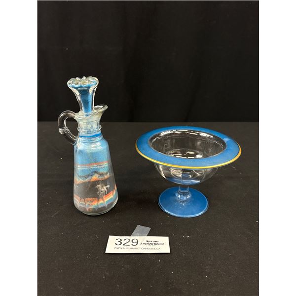 Lovely Lot of 2 Dishes, 1 Blue Rim Lifted Bowl and 1 Beauceware Green Bowl Quebec