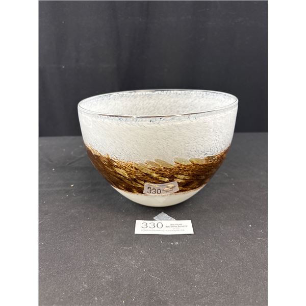 Very Pretty Art Glass Bowl Brown and White Coloured