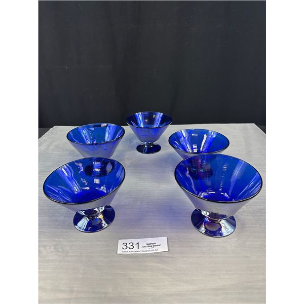 5 Very Nice Blue Irredescant Sherbetdish Art Glass