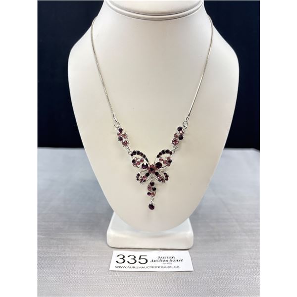 Vintage Silver Plated Snake Skin Chain w/ Rhinestones Necklace