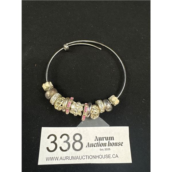 Silver Plated w/ Beads Adjustible Bangle Bracelet