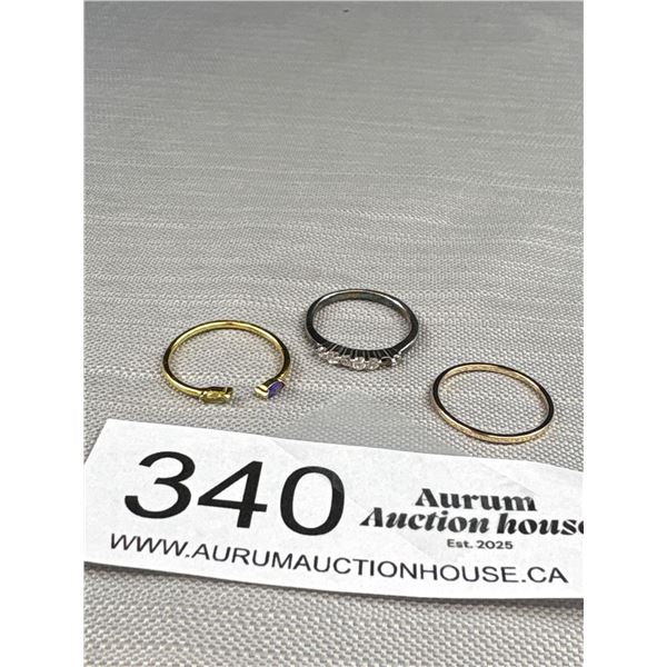3 Gold + Silver Ring Bands, One Tiny Stone Missing
