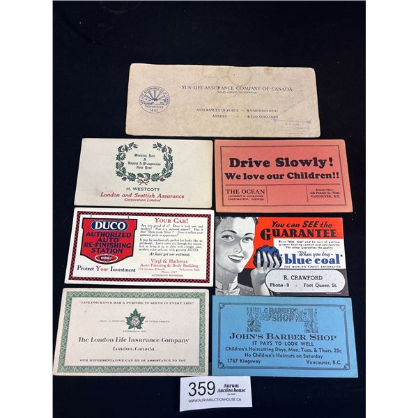 7 Vintage Advertising Desk Blotters (Some Vancouver)